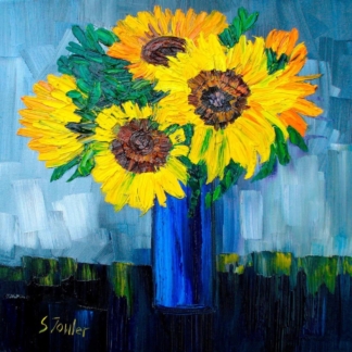 Image of Sunflowers in Blue Vase by Sheila Fowler